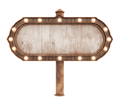 Vintage marquee sign with lights for event decoration and display png
