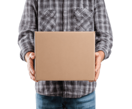 Deliveryman holding a cardboard box in casual outfit for shipment png