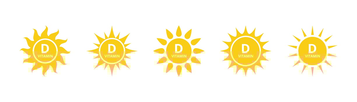 Vitamin D icon. Yellow sun vitamin D symbol. Sun and vitamin D illustration vector