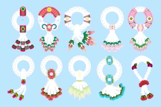 Colorful floral wreaths on blue background vector