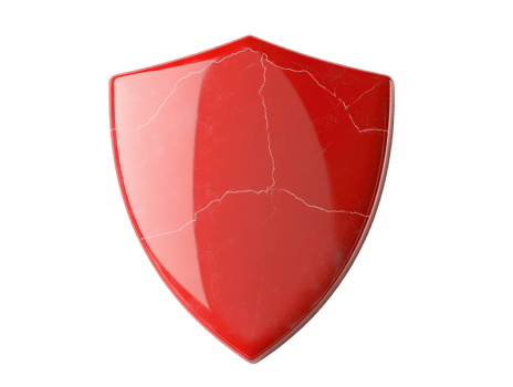 Cracked Red Shield Symbolizing Cybersecurity and Vulnerability in Digital Defense Systems png
