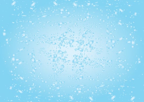 Abstract Bubbles and Snowflakes on a Light Blue Backdrop, abstract blue background with snowflakes. vector