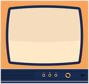 An old television with a blank screen on an orange background vector