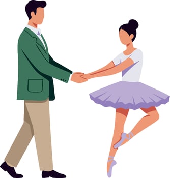 Ballet dancer and man holding hands dancing in elegant pose illustration vector