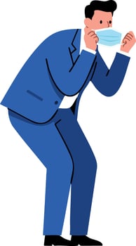 Man in Blue Suit Wearing Protective Face Mask Covering Mouth and Nose Illustration vector
