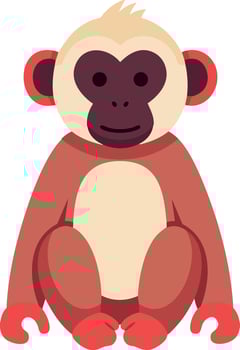 Monkey sitting illustration with red hands and feet in simple flat style vector