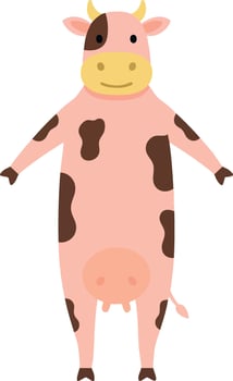 Cow standing upright with brown patches and yellow horns illustration vector