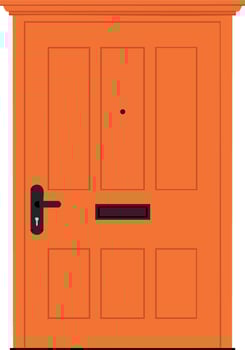 Orange front door with black handle and mail slot illustration in simple style vector