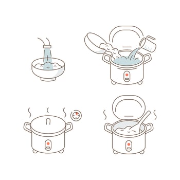 Steps for using a rice cooker vector