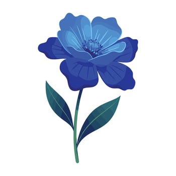 Vibrant blue flower with green leaves vector