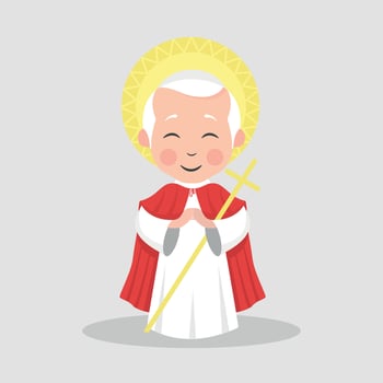 A cartoon saint in a red robe holding a stick vector