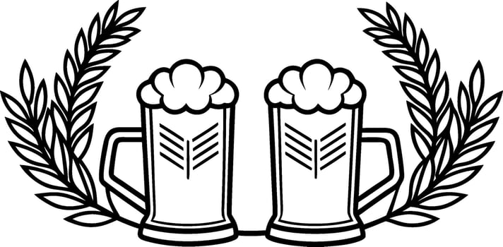 Two beer mugs with wheat branches isolated on white background, perfect for a brewery or pub logo vector