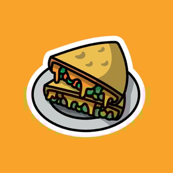 sticker of quesadilla on plate with cartoon style vector