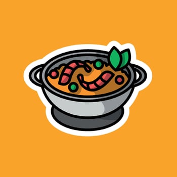 sticker of paella in bowl with cartoon style vector
