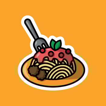 sticker of spaghetti on plate with cartoon style vector
