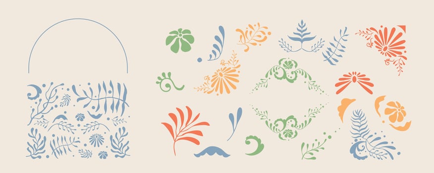Colorful floral illustrations and designs vector