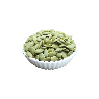 Green pumpkin seeds in a white bowl isolated on transparent background png