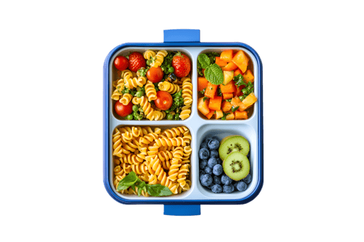 Healthy Lunch Box Pasta Salad Fruit Kiwi Blueberries png