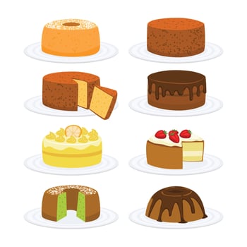 Collection of assorted delicious cakes vector