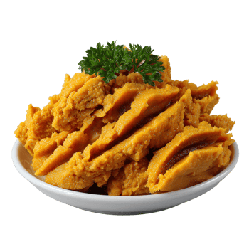 Creamy and Delicious Yellow Food Dish Garnished with Fresh Green Parsley on a White Plate png