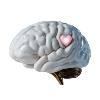 Conceptual 3D Brain Model with Heart Symbol Illustrating Emotional Intelligence and Understanding png