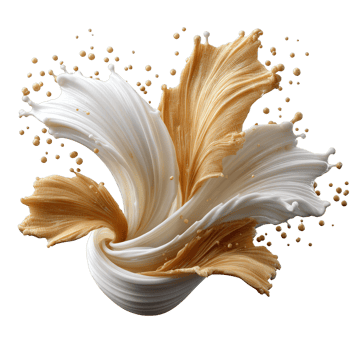 Abstract white and gold fluid paint splash with marble texture and elegant spirals, dynamic art design for creative projects png