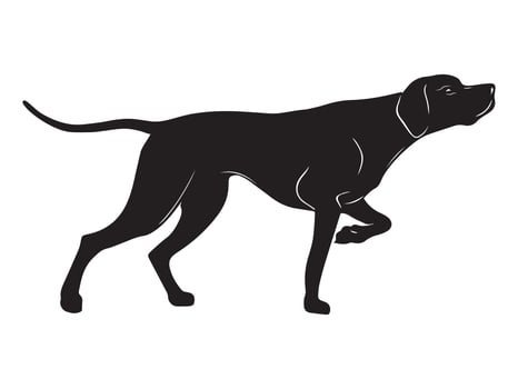 black silhouette of a dog standing on its hind legs, pointer dog silhouette graphic design vector