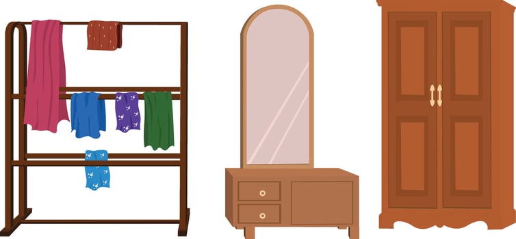 Wardrobe, mirror, and drying rack illustration vector