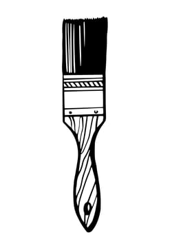 line illustration of paintbrush with textured wooden handle and dense bristles, ideal for creative painting, home decor, or DIY art projects. vector