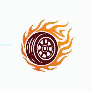 Flaming Tire Logo Speed Power and Racing vector