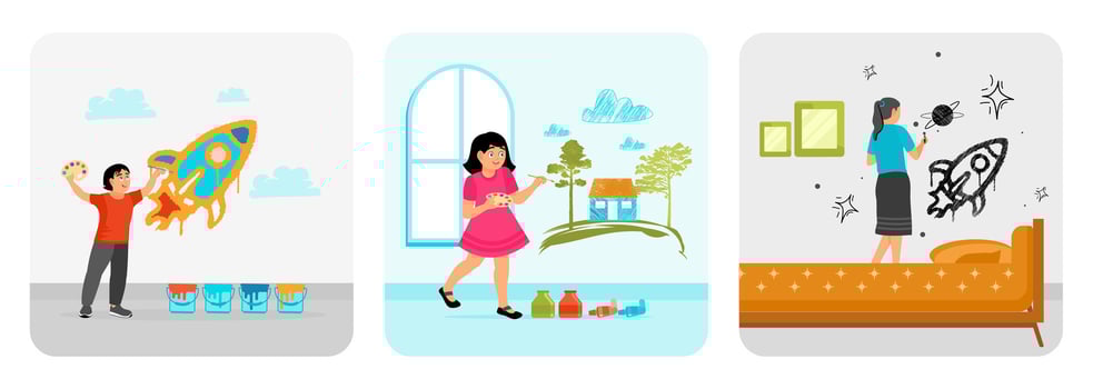 Children playing and creating art vector