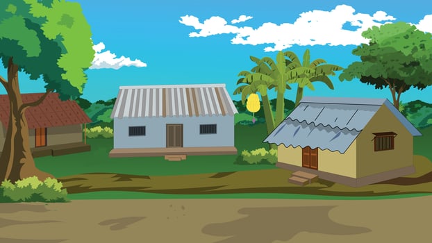 Village landscape with charming houses and trees vector