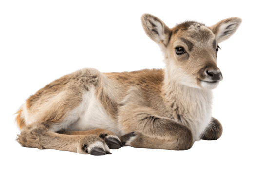 Cute reindeer calf rests peacefully, showcasing its soft fur and gentle expression, embodying spirit of Christmas png