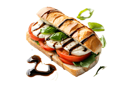 Delicious Caprese Sandwich Fresh Mozzarella Tomatoes Basil Balsamic Glaze, png