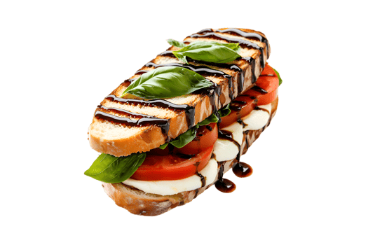 Delicious Caprese Sandwich Balsamic Glaze Grilled Bread Tomato Mozzarella Basil, png