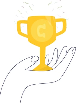 Golden trophy in a hand vector