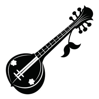 Elegant silhouette illustration of a traditional indian sitar musical instrument on white background vector