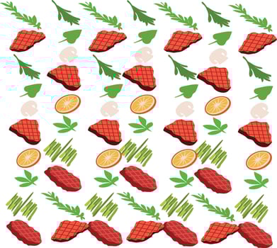 A pattern of meat and vegetables on a white background vector