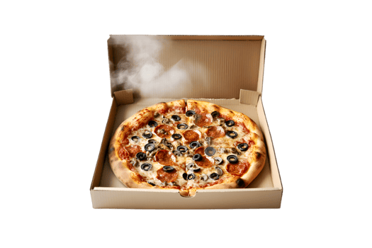 Hot steaming pepperoni pizza in box delicious food delivery png