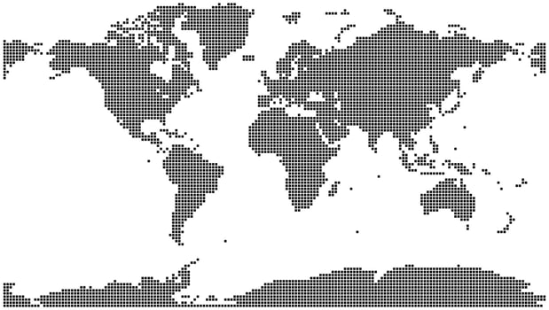 square shape dotted world map showing a great choice for any digital project. Square dot shape map provides a unique and memorable visual of the planets countries. vector