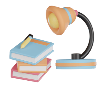 Desk lamp with books illustration png