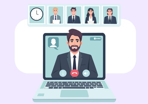 Man on a video call in a suit vector