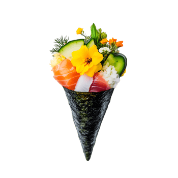Exquisite Sushi Cone with Flowers Salmon Tuna and Cucumber, png