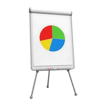 Compelling pie chart on flipchart visualizing data, perfect for business presentations and marketing analysis with clear, informative details png
