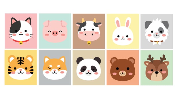 Collection of cute animal faces vector