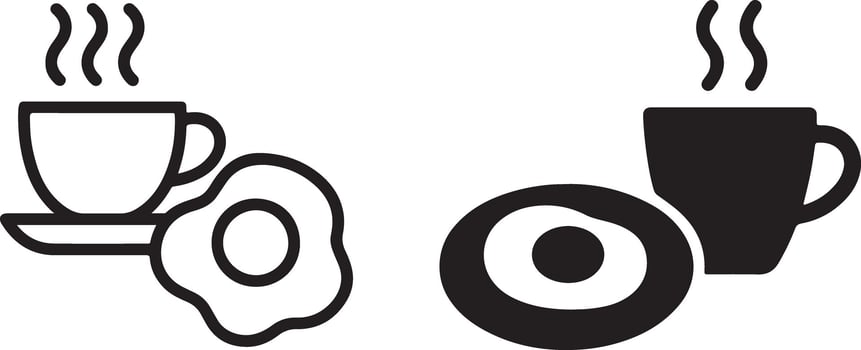 Simple Line Art and Solid Icons of a Hot Cup of Coffee and Fried Egg for a Quick and Satisfying Breakfast vector