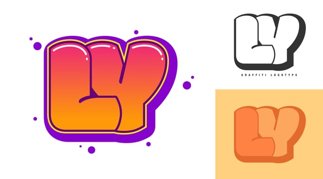 LY logo design for festival or party. Initial letter l and y in graffiti style. Creative modern lettering company name of font typography. Kids trendy logotype or identity. vector
