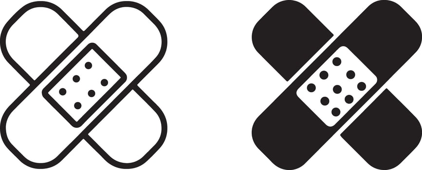 Simple, Clean Band-Aid Icons Black and White Adhesive Plaster Illustrations for First Aid, Medical, and Healthcare Designs. vector
