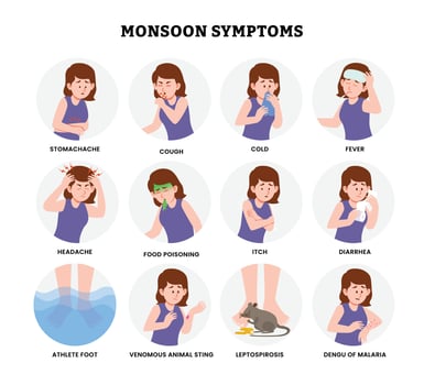 Symptoms of monsoon-related illnesses vector