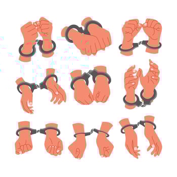 Illustrations of hands in handcuffs vector